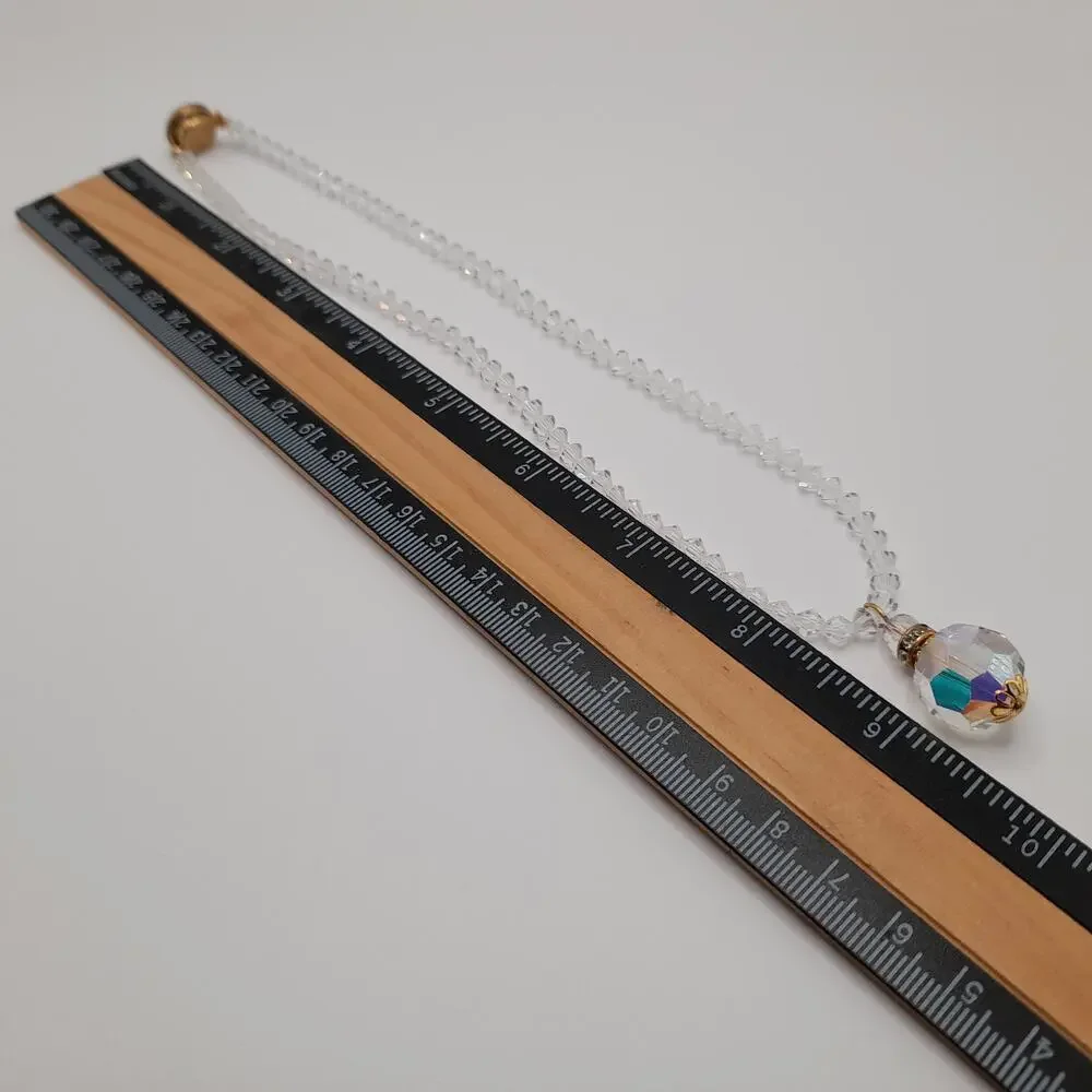 Vintage 1960s Crystal Faceted Pendant Necklace, AB Rhinestone Box Clasp, 17 Inch